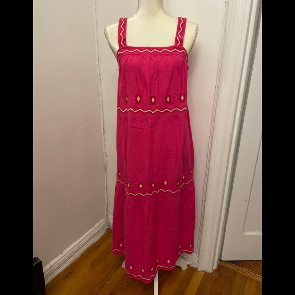 NWT Loft embroidered tiered square neck midi dress.